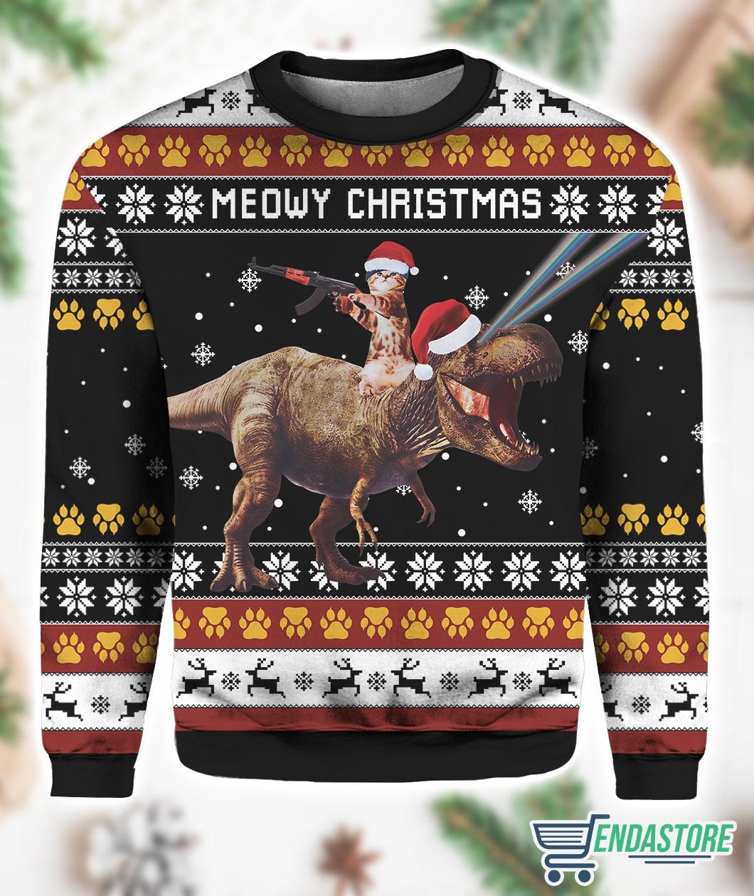 Meowry Christmas Cat Riding Dinosaur Ugly Sweater product image 4
