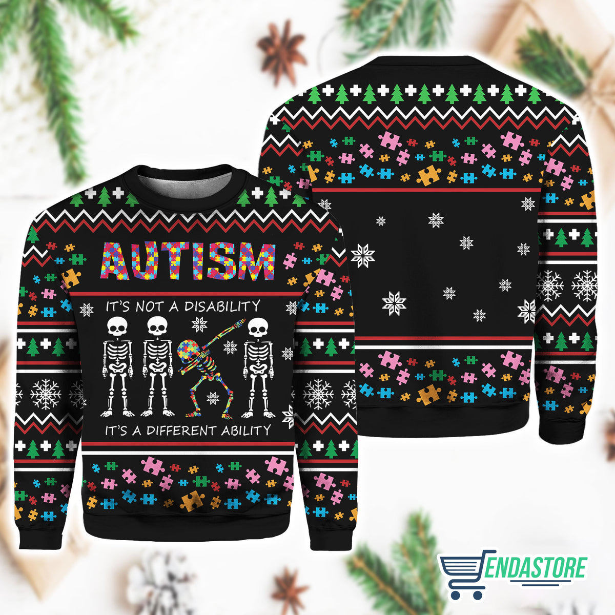 Autism It’s Not A Disability It’s A Different Ugly Christmas Sweater product image 4