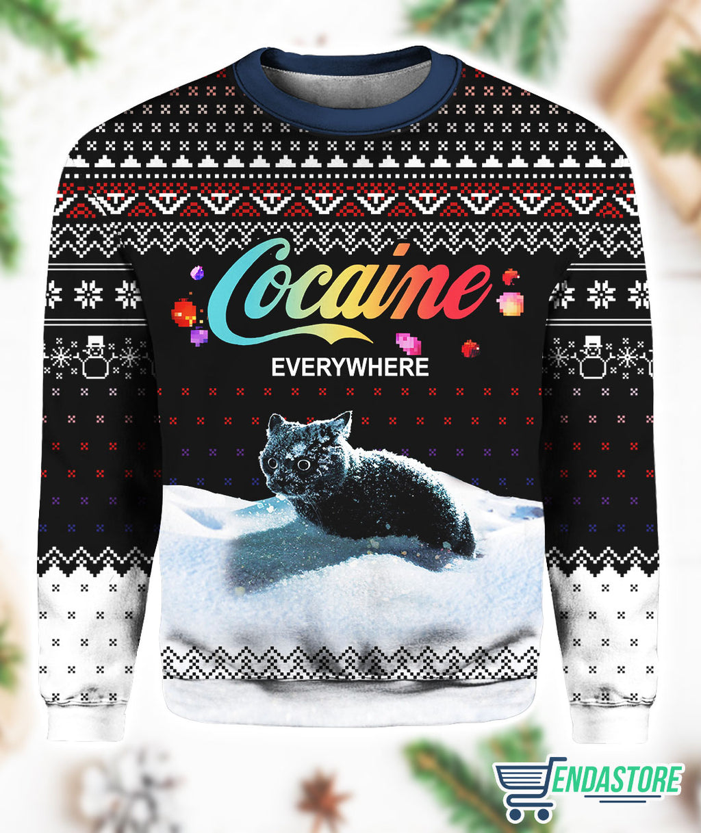 Let It Snow Cat Cocaine Everywhere Ugly Christmas Sweater product image 2