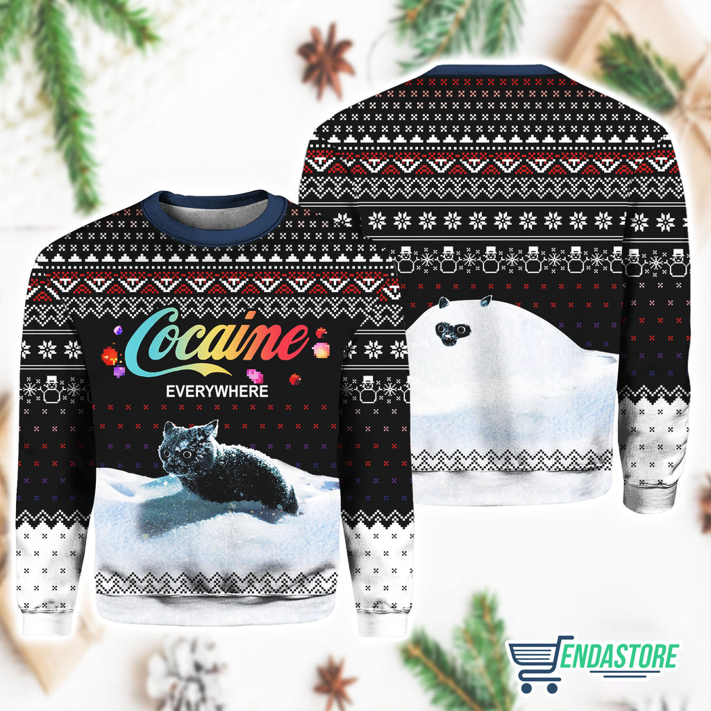 Let It Snow Cat Cocaine Everywhere Ugly Christmas Sweater product image 4