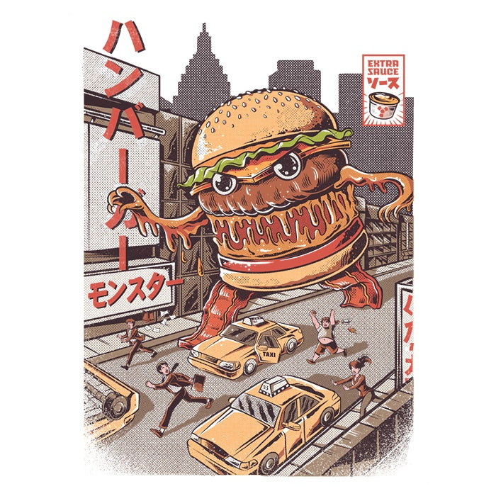Burgerzilla 3/4 Sleeve Raglan - Adult & Kids T-Shirts, Sweatshirts & Hoodies apparel design preview 2