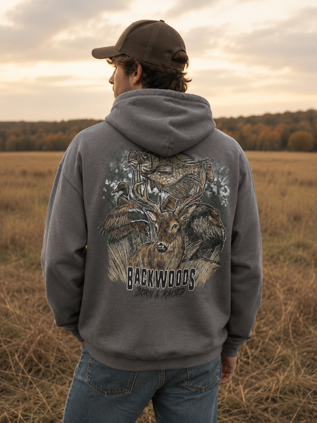 Backwoods Wildlife Scene - Adult & Kids T-Shirts, Sweatshirts & Hoodies apparel design preview 1