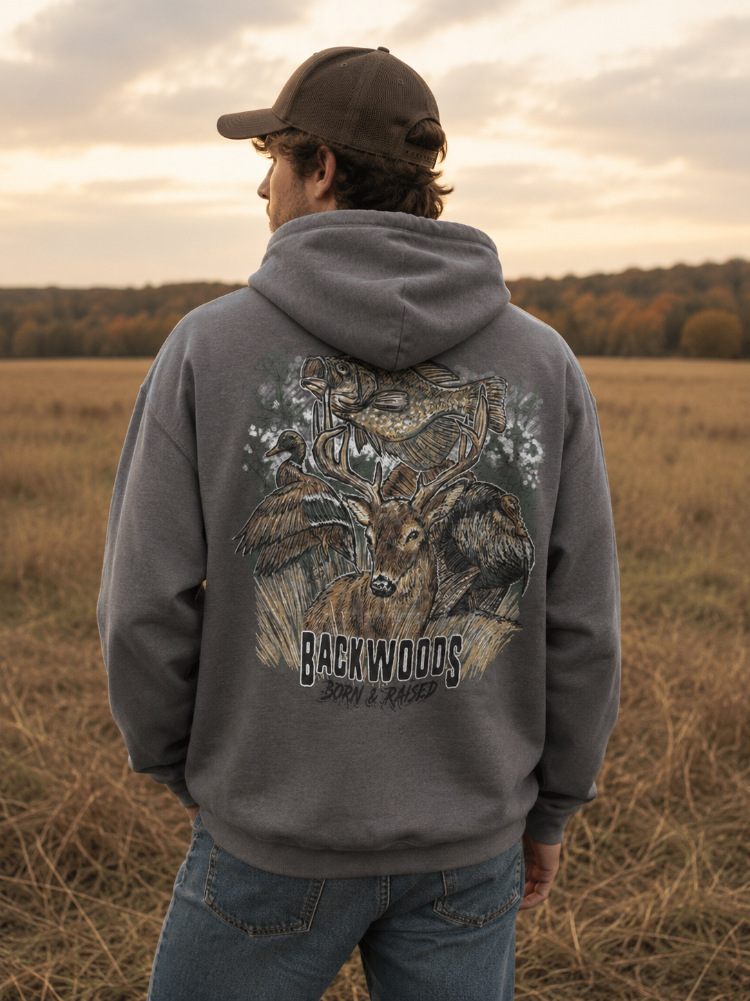 Backwoods Wildlife Scene - Adult & Kids T-Shirts, Sweatshirts & Hoodies apparel design preview 1