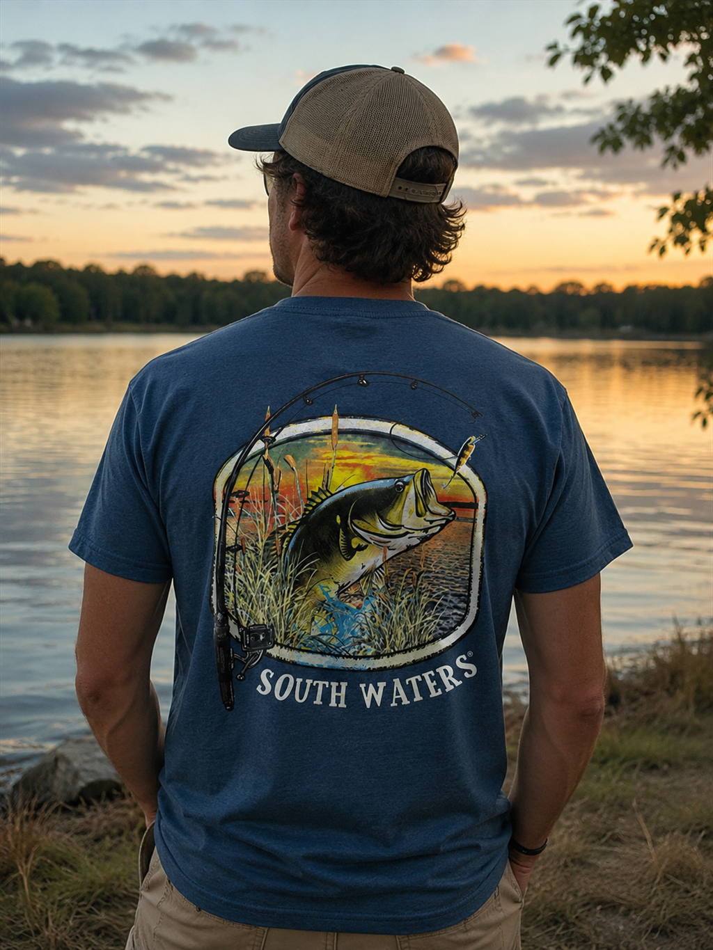 Backwoods South Waters Fishing Bass Bright - Adult & Kids T-Shirts, Sweatshirts & Hoodies apparel design preview 1