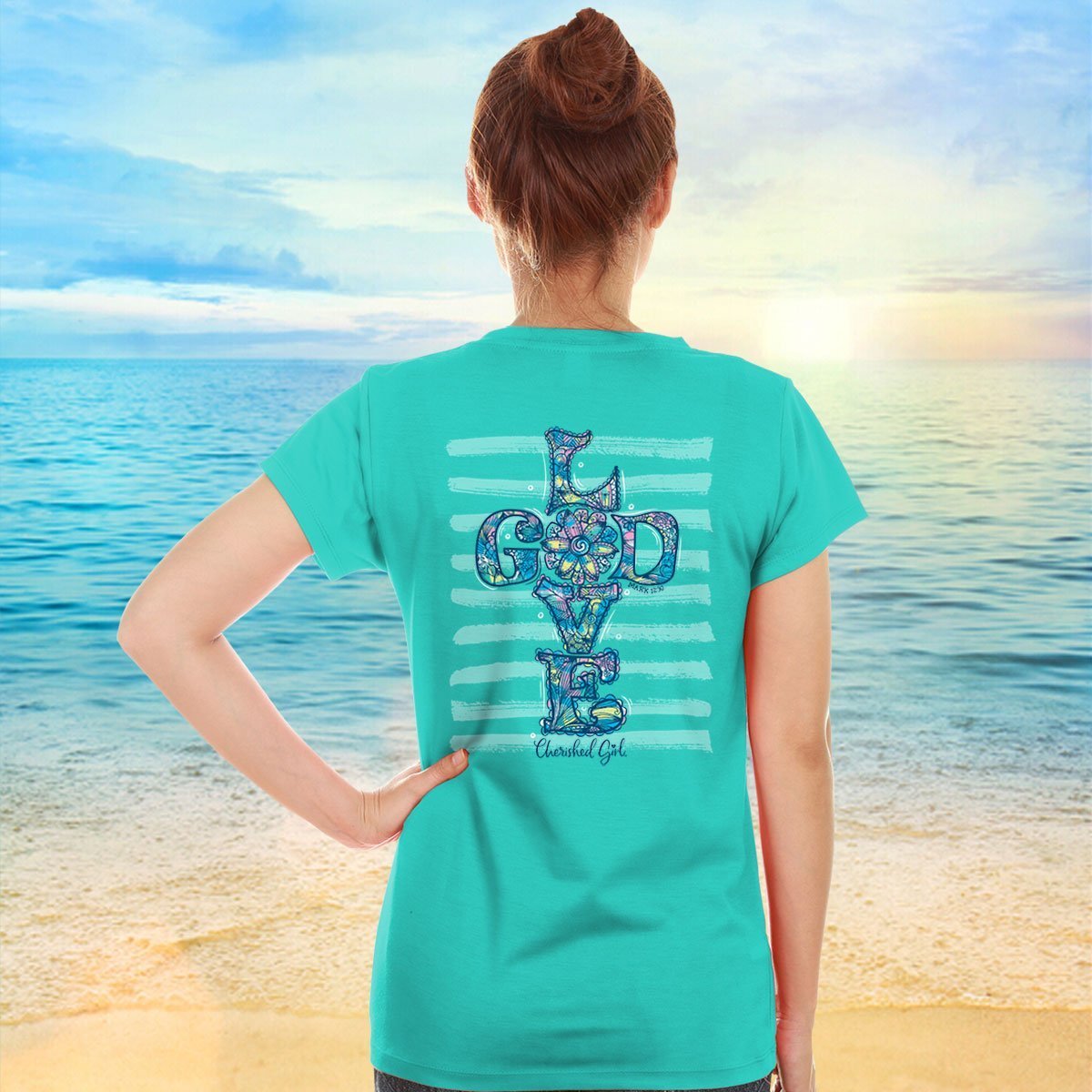 Cherished Girl Love God Cross Watercolor Flower - Adult & Kids T-Shirts, Sweatshirts & Hoodies apparel design preview 1