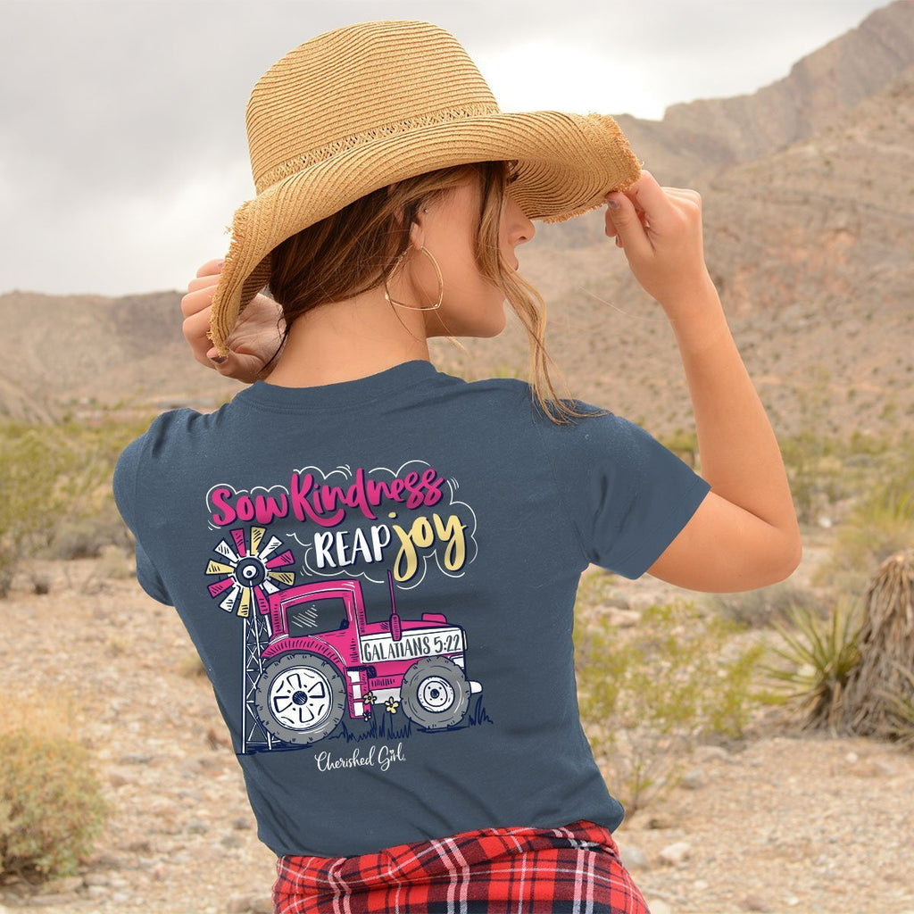 Cherished Girl Sow Kindness Reap Joy Tractor Girlie - Adult & Kids T-Shirts, Sweatshirts & Hoodies apparel design preview 1