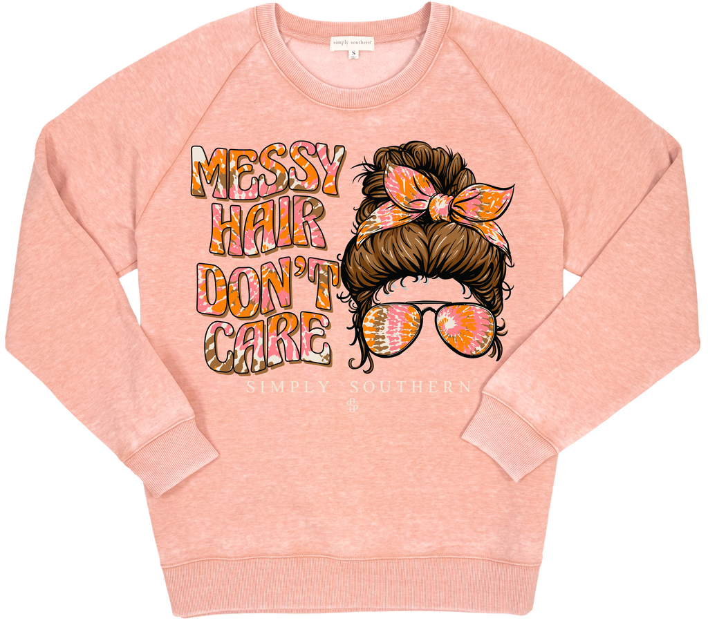 Simply Southern Messy Hair Don't Care Crew - Adult & Kids T-Shirts, Sweatshirts & Hoodies apparel design preview 2