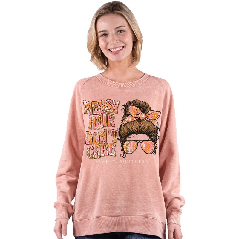 Simply Southern Messy Hair Don't Care Crew - Adult & Kids T-Shirts, Sweatshirts & Hoodies apparel design preview 1