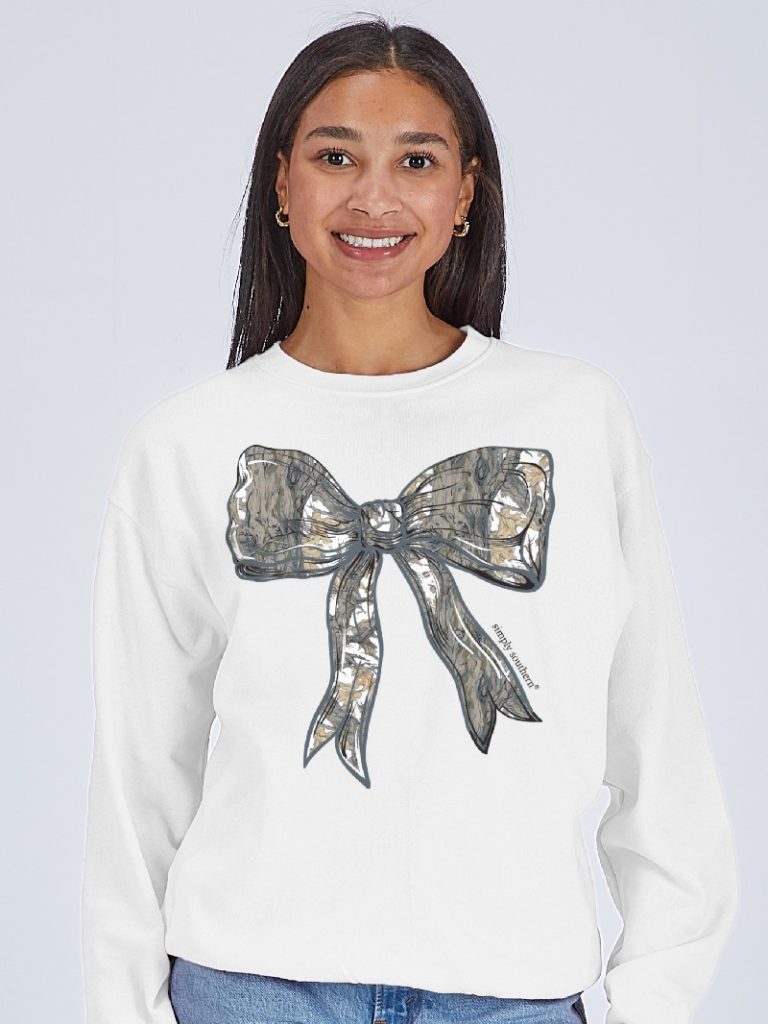 Simply Southern White Camo Bow Crew - Adult & Kids T-Shirts, Sweatshirts & Hoodies apparel design preview 1