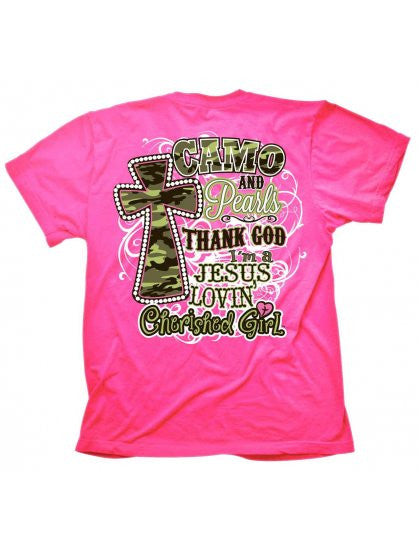 Cherished Girl Camo Pearls Jesus Lovin Country Cross - Adult & Kids T-Shirts, Sweatshirts & Hoodies apparel design preview 1