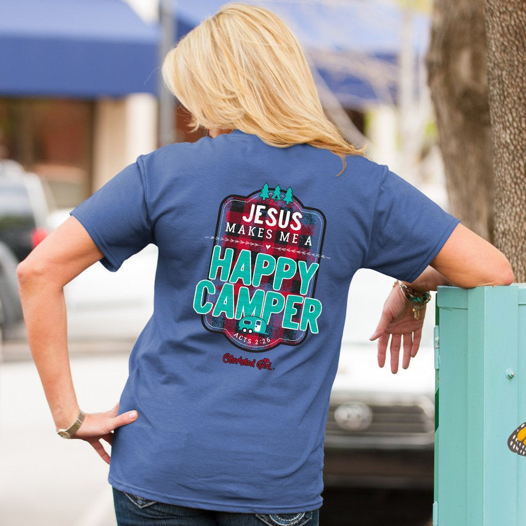 Cherished Girl Jesus Makes Me a Happy Camper Plaid - Adult & Kids T-Shirts, Sweatshirts & Hoodies apparel design preview 1