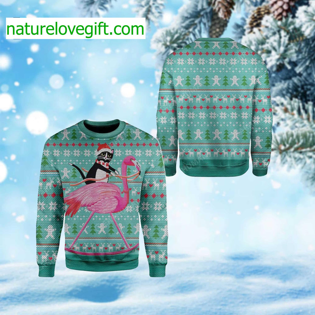 Cat And Flamingo Ugly Christmas Sweater product image