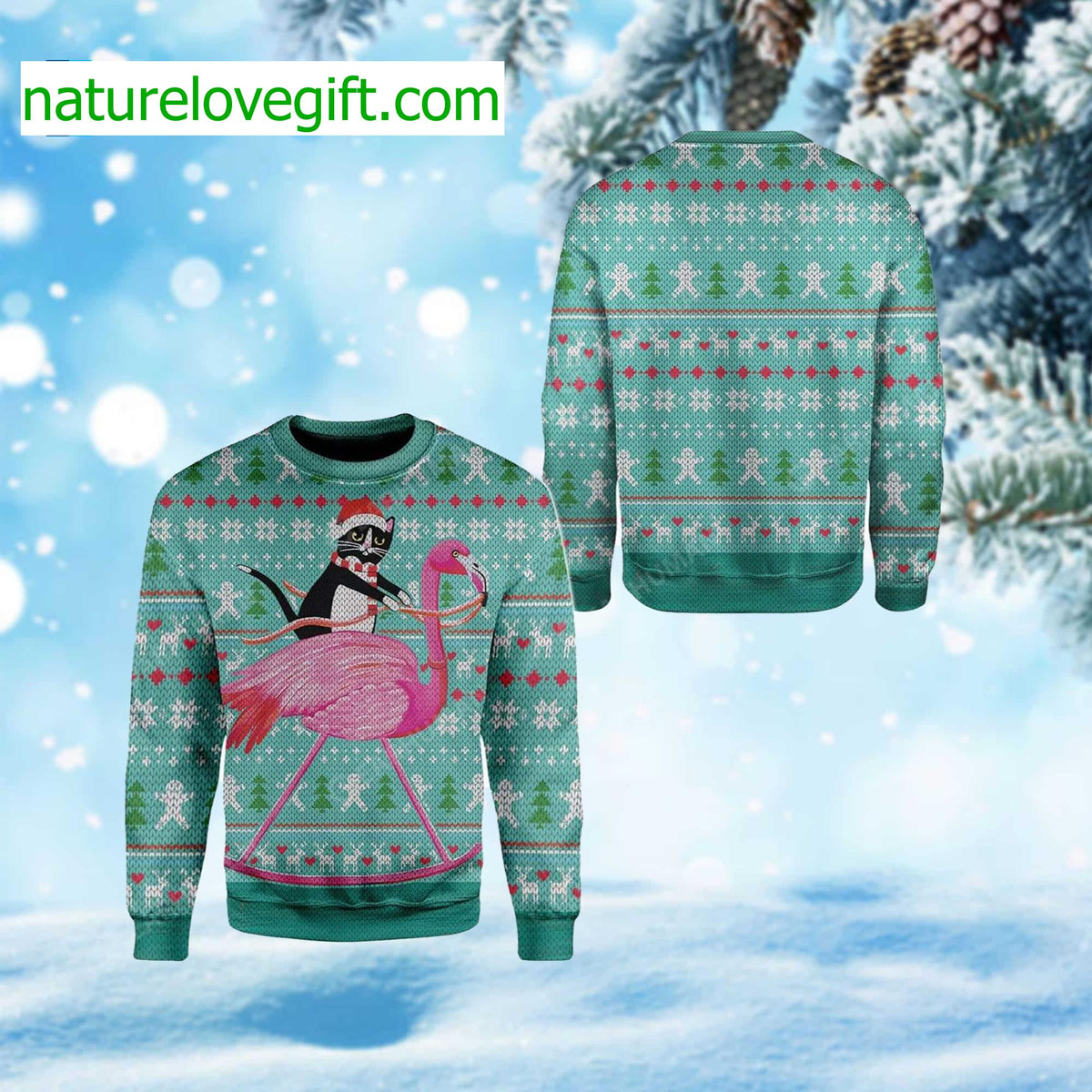Cat And Flamingo Ugly Christmas Sweater product image