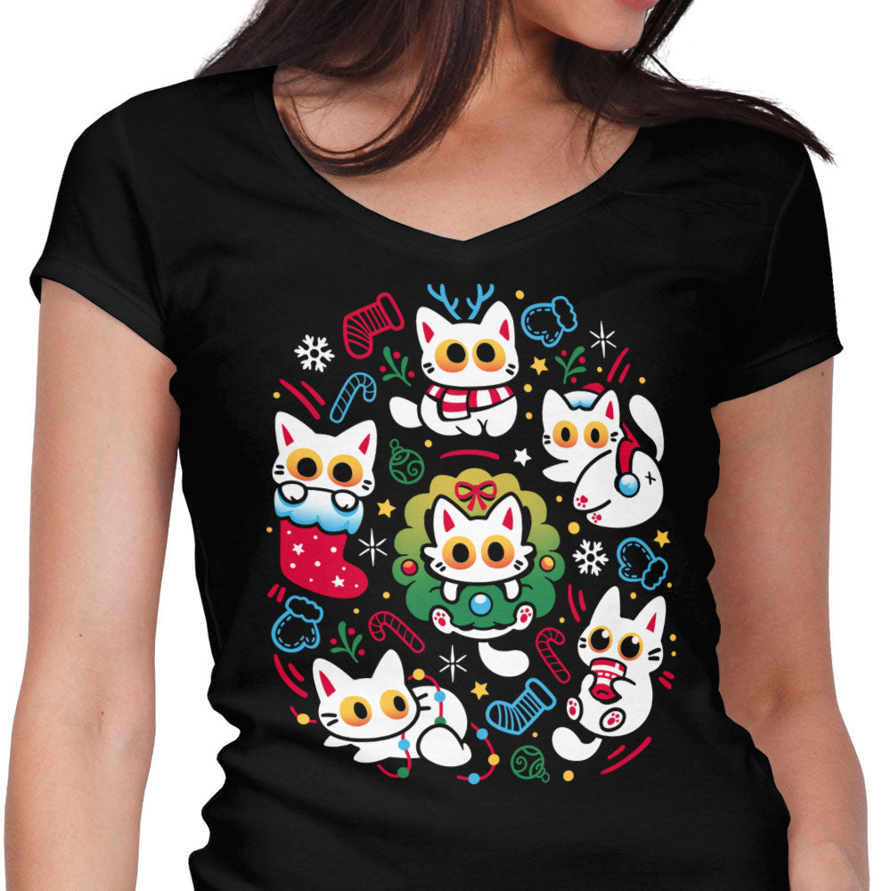 Cats Gone Christmas Women's V-Neck - Adult & Kids T-Shirts, Sweatshirts & Hoodies apparel design preview 1