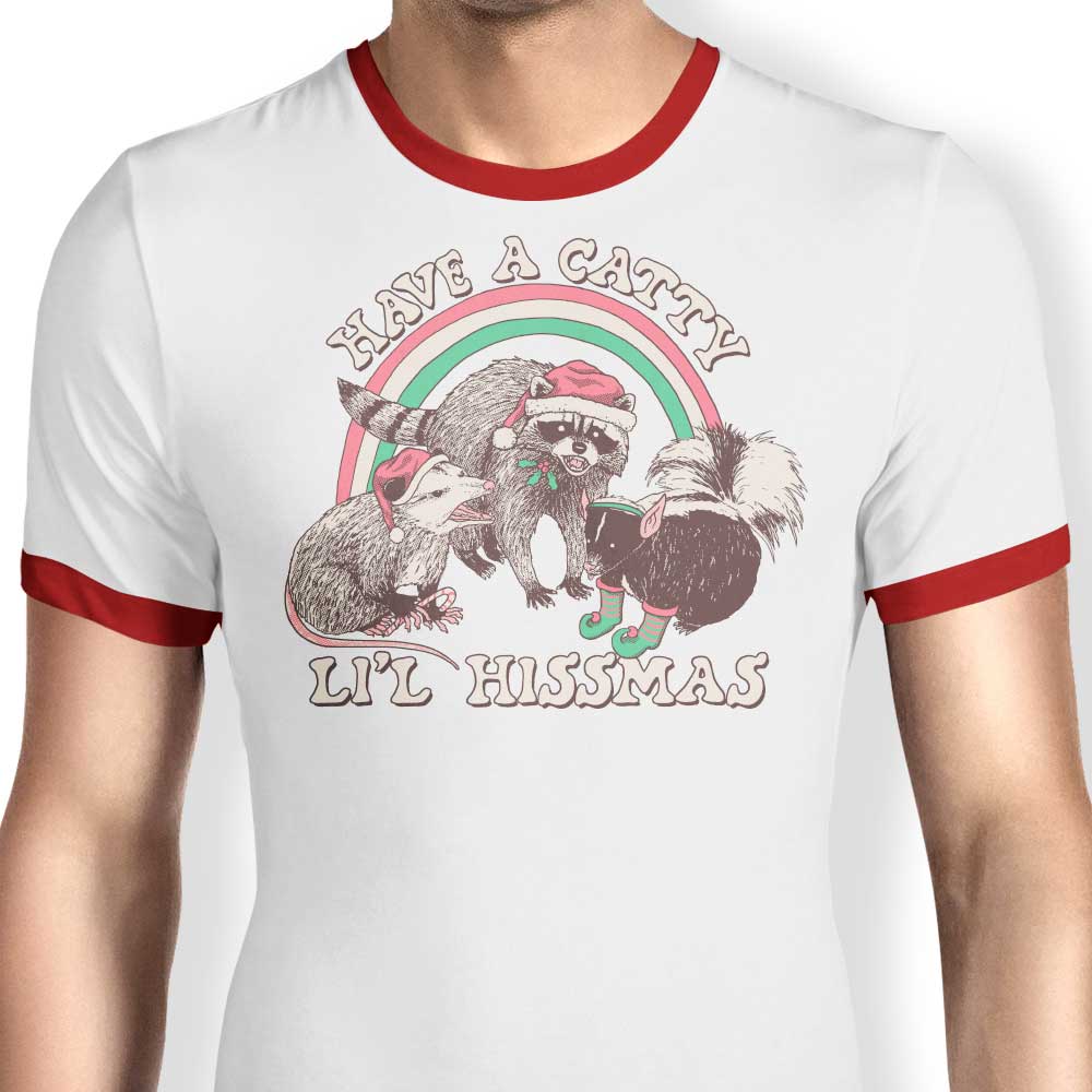 Catty Li'l Hissmas Ringer - Adult & Kids T-Shirts, Sweatshirts & Hoodies apparel design preview 1