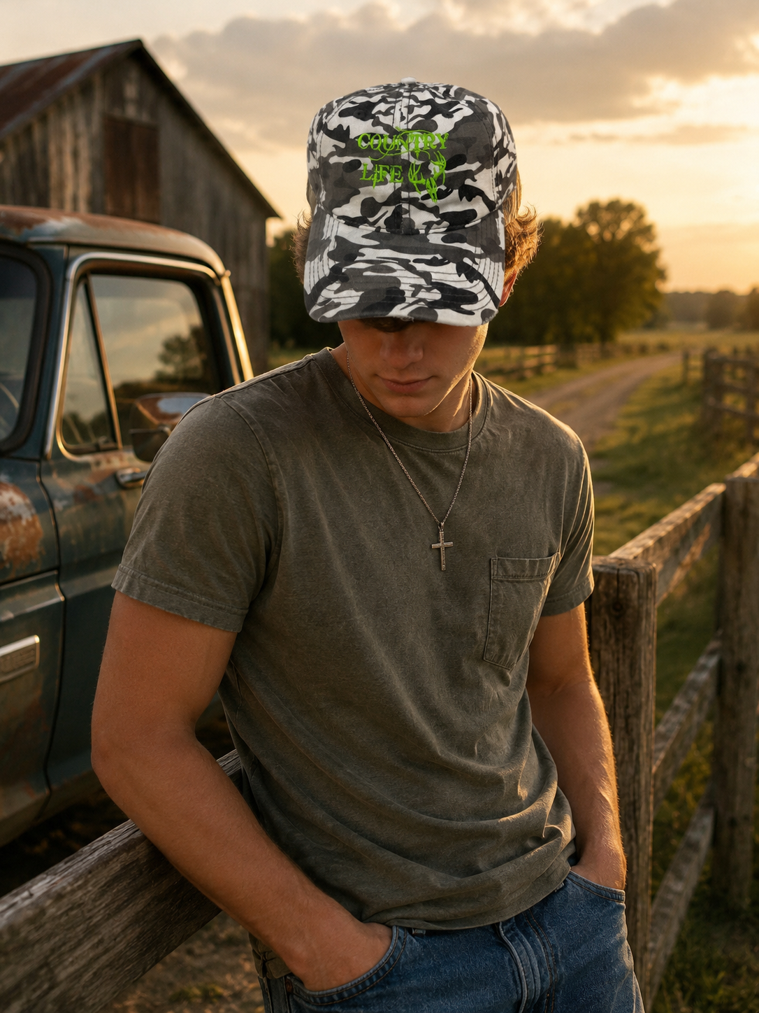 Country Life Green Deer Camo Cap Hat - Adult & Kids T-Shirts, Sweatshirts & Hoodies apparel design preview 1