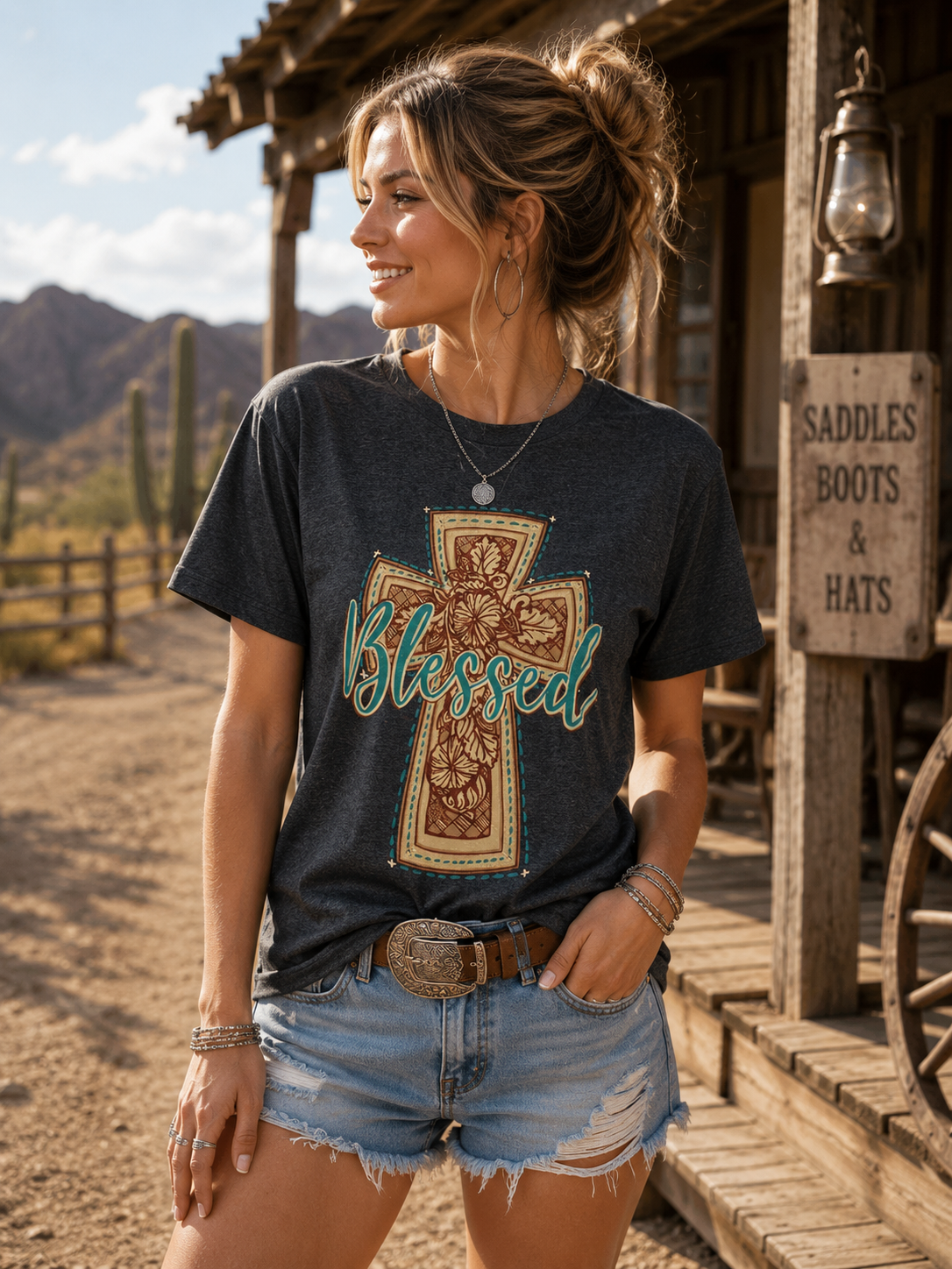 Girlie Girl Originals Preppy Blessed Western Cross - Adult & Kids T-Shirts, Sweatshirts & Hoodies apparel design preview 1