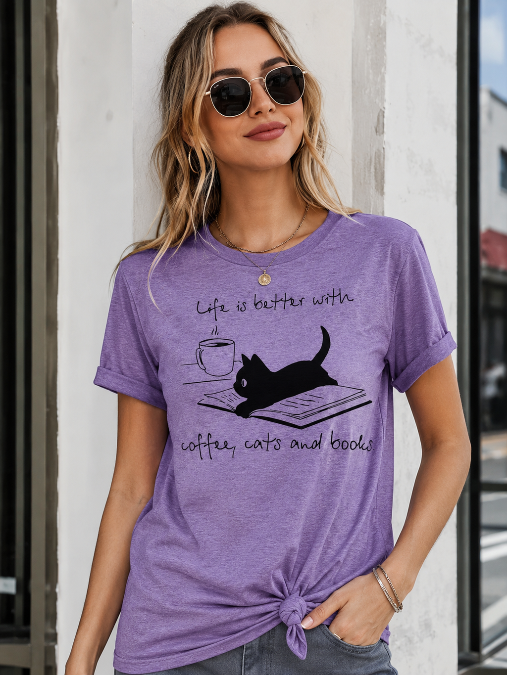 Coffee Cat Book Letter Print Women Slogan - Adult & Kids T-Shirts, Sweatshirts & Hoodies apparel design preview 4