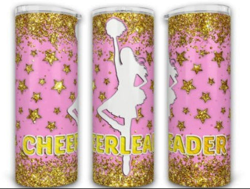 Cheer Cheerleader Gold Stars 20 oz Skinny Tumbler Cup - Adult & Kids T-Shirts, Sweatshirts & Hoodies apparel design preview 1