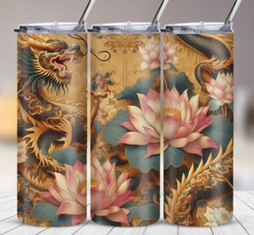 Dragon and Lotus Flower 20 oz Skinny Tumbler Cup With - Adult & Kids T-Shirts, Sweatshirts & Hoodies apparel design preview 1