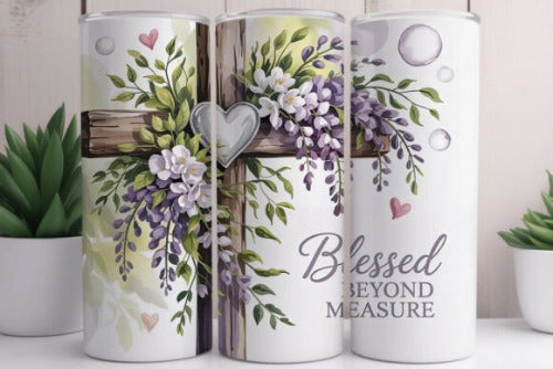 Blessed Beyond Measure Cross 20 oz Skinny Tumbler Cup - Adult & Kids T-Shirts, Sweatshirts & Hoodies apparel design preview 1