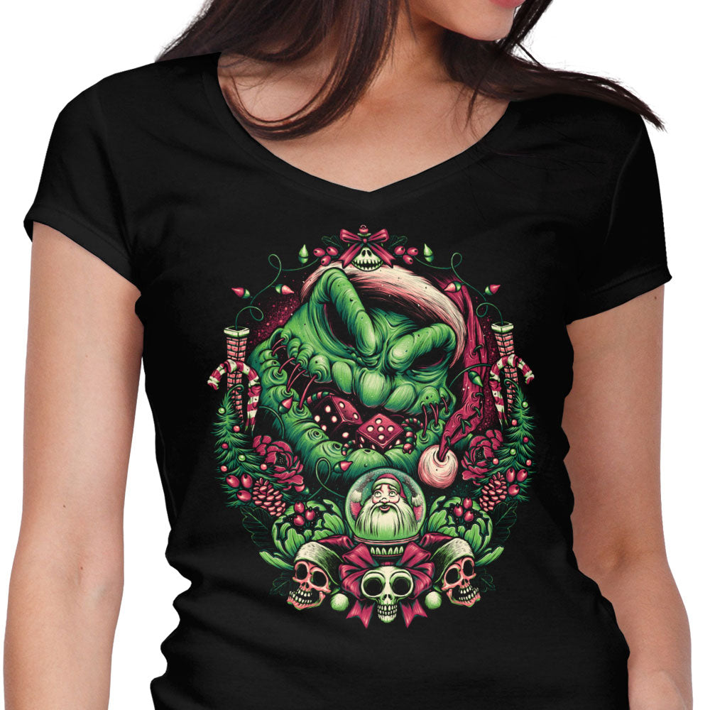 Christmas Boogeyman Women's V-Neck - Adult & Kids T-Shirts, Sweatshirts & Hoodies apparel design preview 1