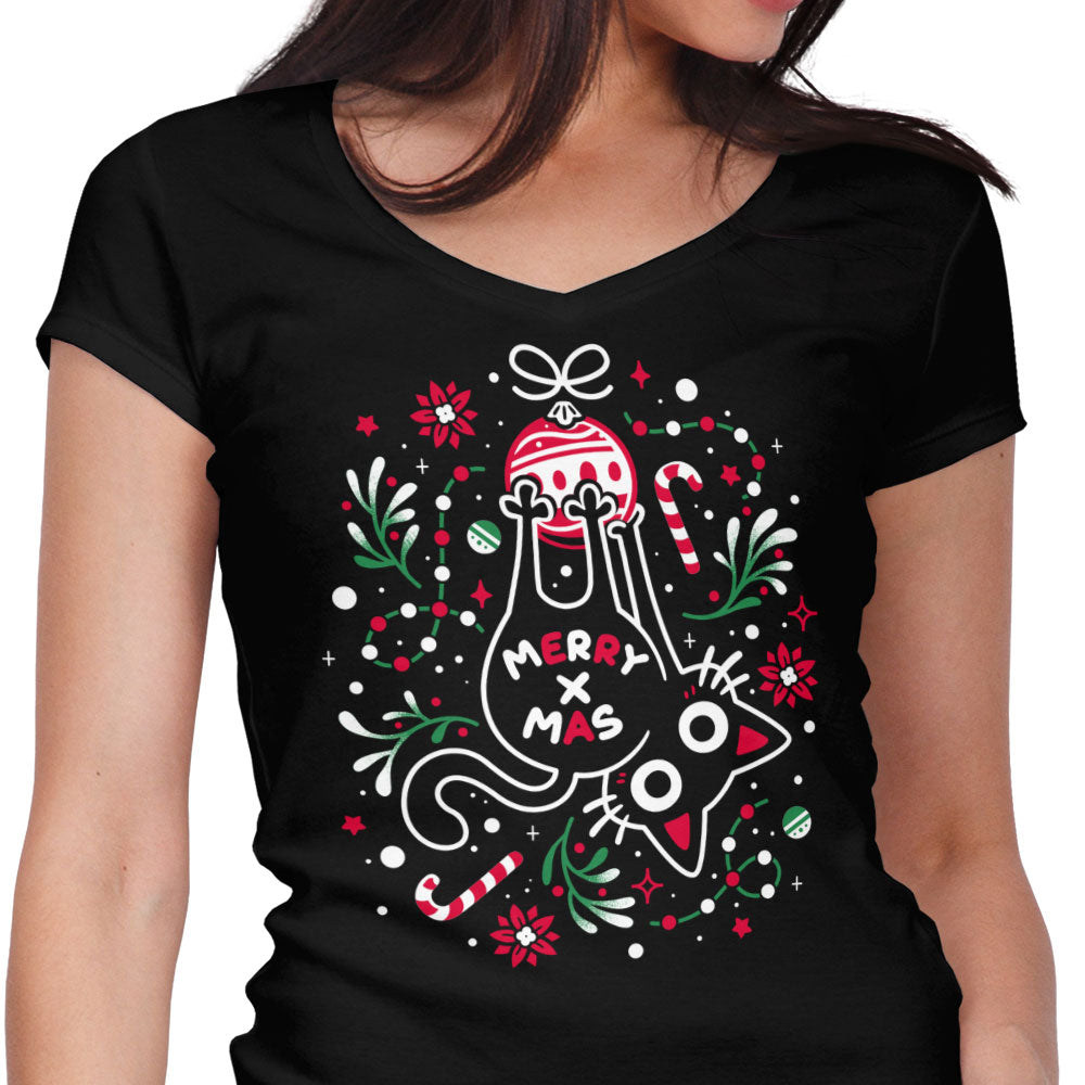 Christmas Cat Butt Women's V-Neck - Adult & Kids T-Shirts, Sweatshirts & Hoodies apparel design preview 1