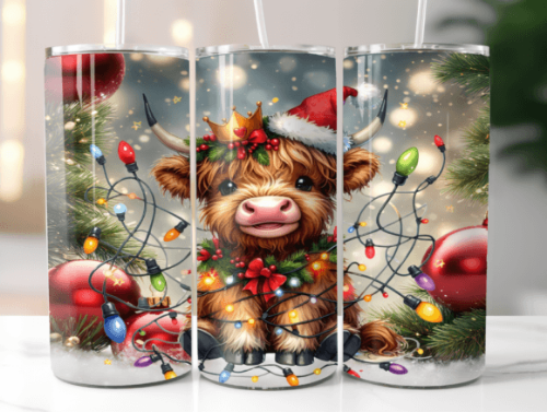 Christmas Highland Cow Calf 20 oz Skinny Tumbler Cup - Adult & Kids T-Shirts, Sweatshirts & Hoodies apparel design preview 1