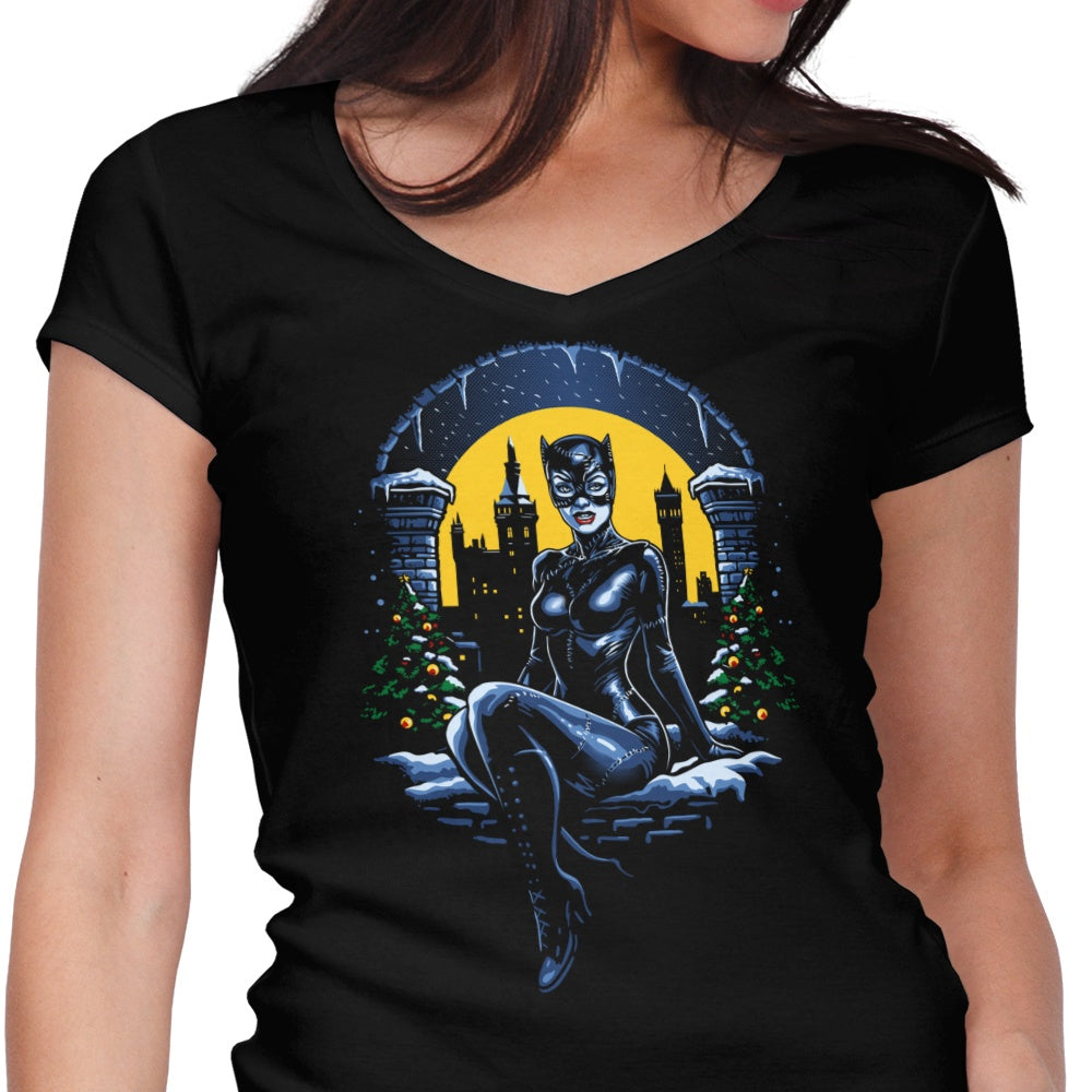 Christmas Kitty Women's V-Neck - Adult & Kids T-Shirts, Sweatshirts & Hoodies apparel design preview 1