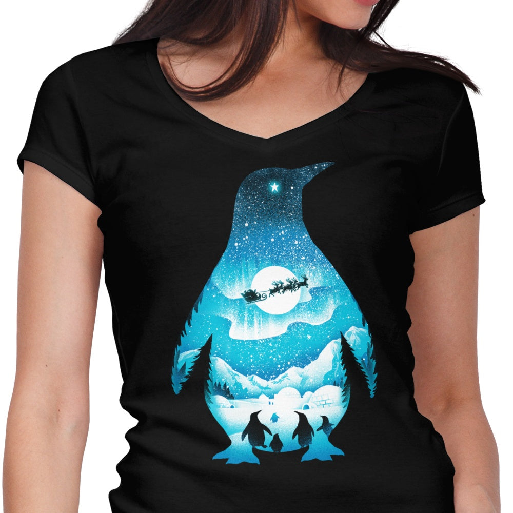 Christmas Penguin Women's V-Neck - Adult & Kids T-Shirts, Sweatshirts & Hoodies apparel design preview 1