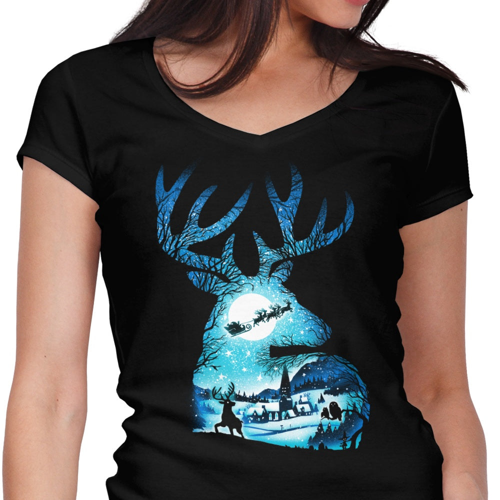 Christmas Reindeer Women's V-Neck - Adult & Kids T-Shirts, Sweatshirts & Hoodies apparel design preview 1