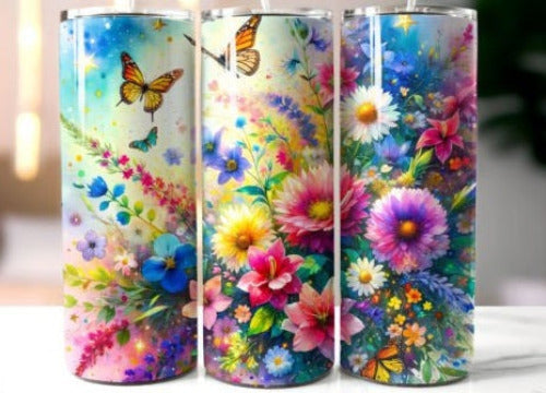 Flowers and Butterflies Bouquet 20 oz Skinny Tumbler - Adult & Kids T-Shirts, Sweatshirts & Hoodies apparel design preview 1