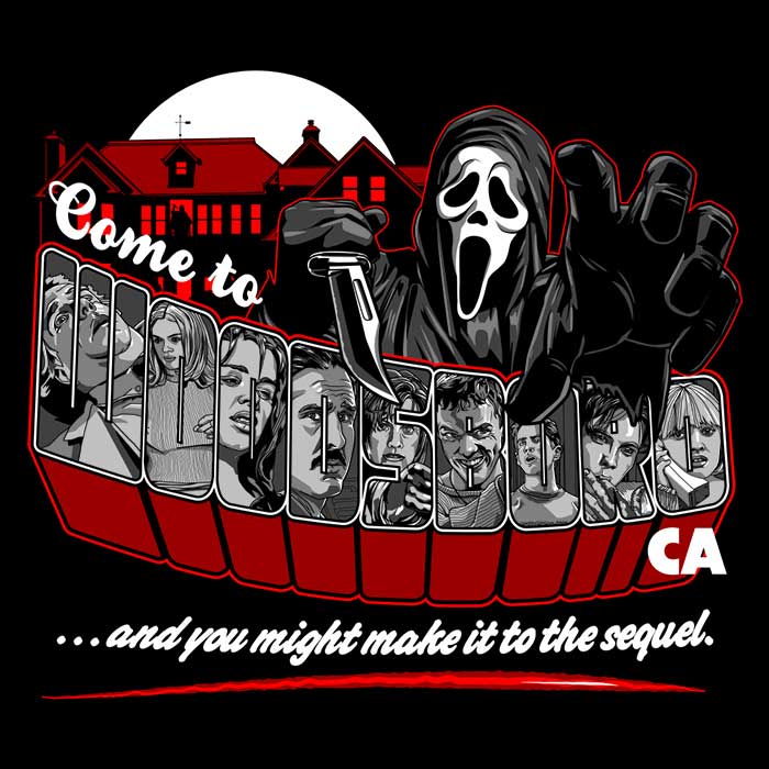 Come to Woodsboro Men's V-Neck - Adult & Kids T-Shirts, Sweatshirts & Hoodies apparel design preview 2