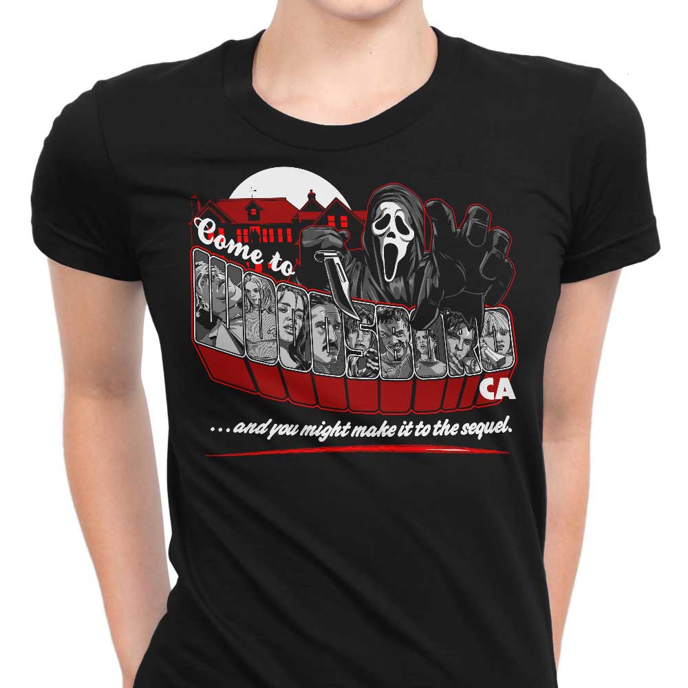 Come to Woodsboro Women's Apparel - Adult & Kids T-Shirts, Sweatshirts & Hoodies apparel design preview 1
