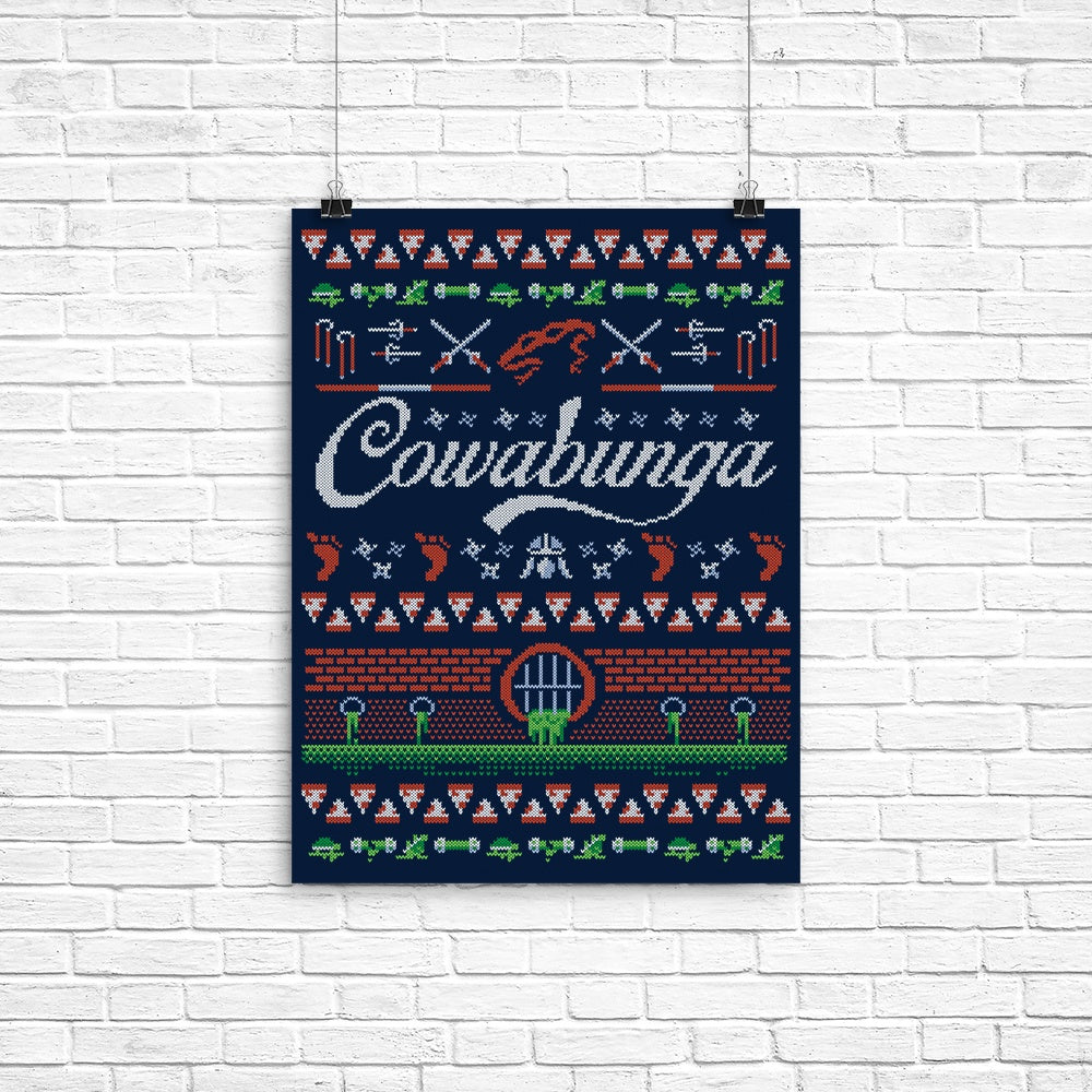 Cowabunga Christmas Poster - Adult & Kids T-Shirts, Sweatshirts & Hoodies apparel design preview 1
