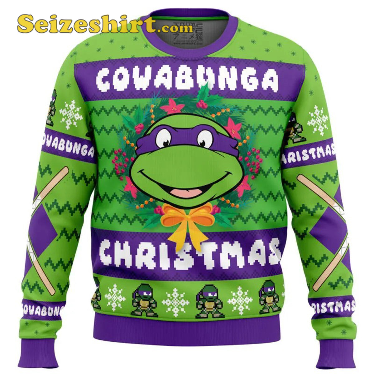 Cowabunga Donatello Christmas Teenage Mutant Ninja Turtles Ugly Christmas Sweater, 3D Hoodie, Shirts product image