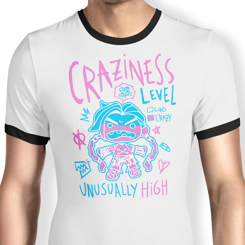 Craziness Level Ringer - Adult & Kids T-Shirts, Sweatshirts & Hoodies apparel design preview 1