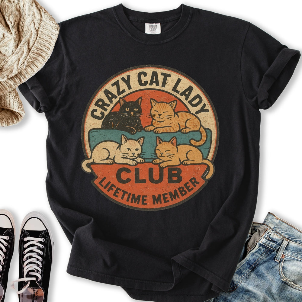 Retro Crazy Cat Lady Club - Adult & Kids T-Shirts, Sweatshirts & Hoodies apparel design preview 1