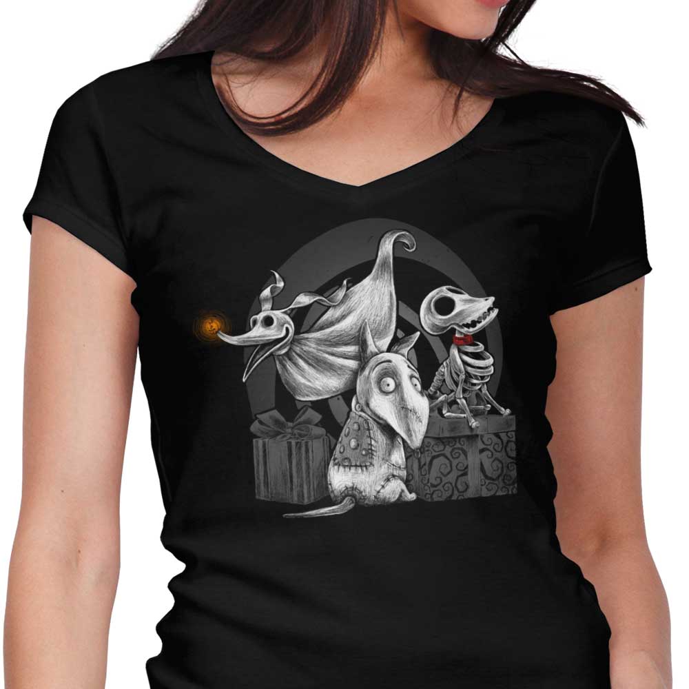 Creepy Dogs Women's V-Neck - Adult & Kids T-Shirts, Sweatshirts & Hoodies apparel design preview 1