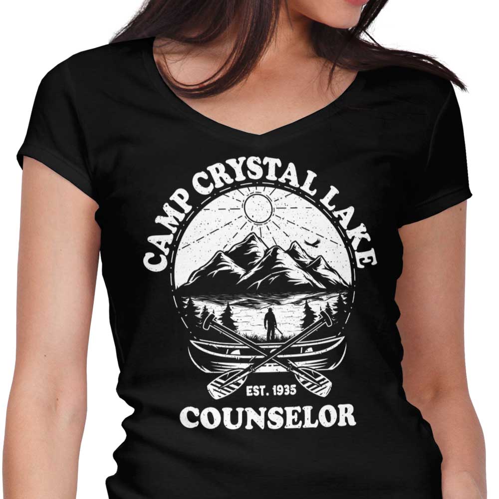 Crystal Lake Counselor Women's V-Neck - Adult & Kids T-Shirts, Sweatshirts & Hoodies apparel design preview 1