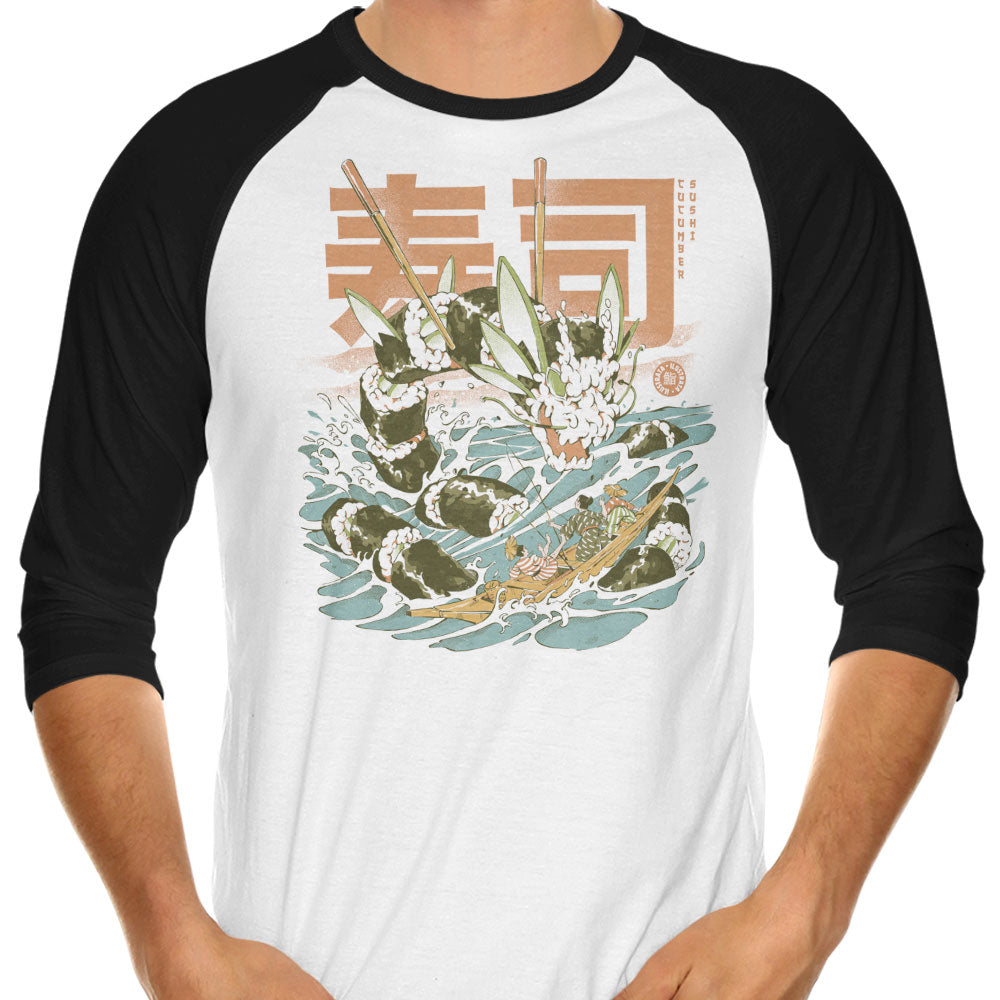 Cucumber Sushi Dragon 3/4 Sleeve Raglan - Adult & Kids T-Shirts, Sweatshirts & Hoodies apparel design preview 1