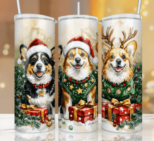 Christmas Dogs Corgi Trio 20 oz Skinny Tumbler Cup - Adult & Kids T-Shirts, Sweatshirts & Hoodies apparel design preview 1