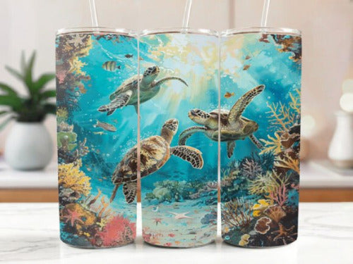 Sea Turtles Ocean 20 oz Skinny Tumbler Cup With Straw - Adult & Kids T-Shirts, Sweatshirts & Hoodies apparel design preview 1