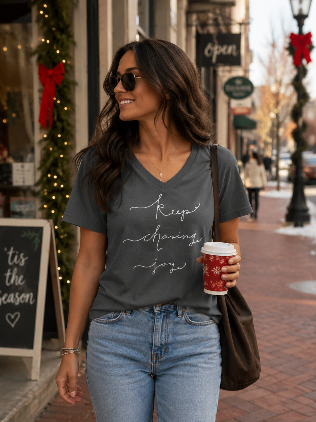 SALE Sassy Frass Keep Chasing Joy Canvas V-neck - Adult & Kids T-Shirts, Sweatshirts & Hoodies apparel design preview 1