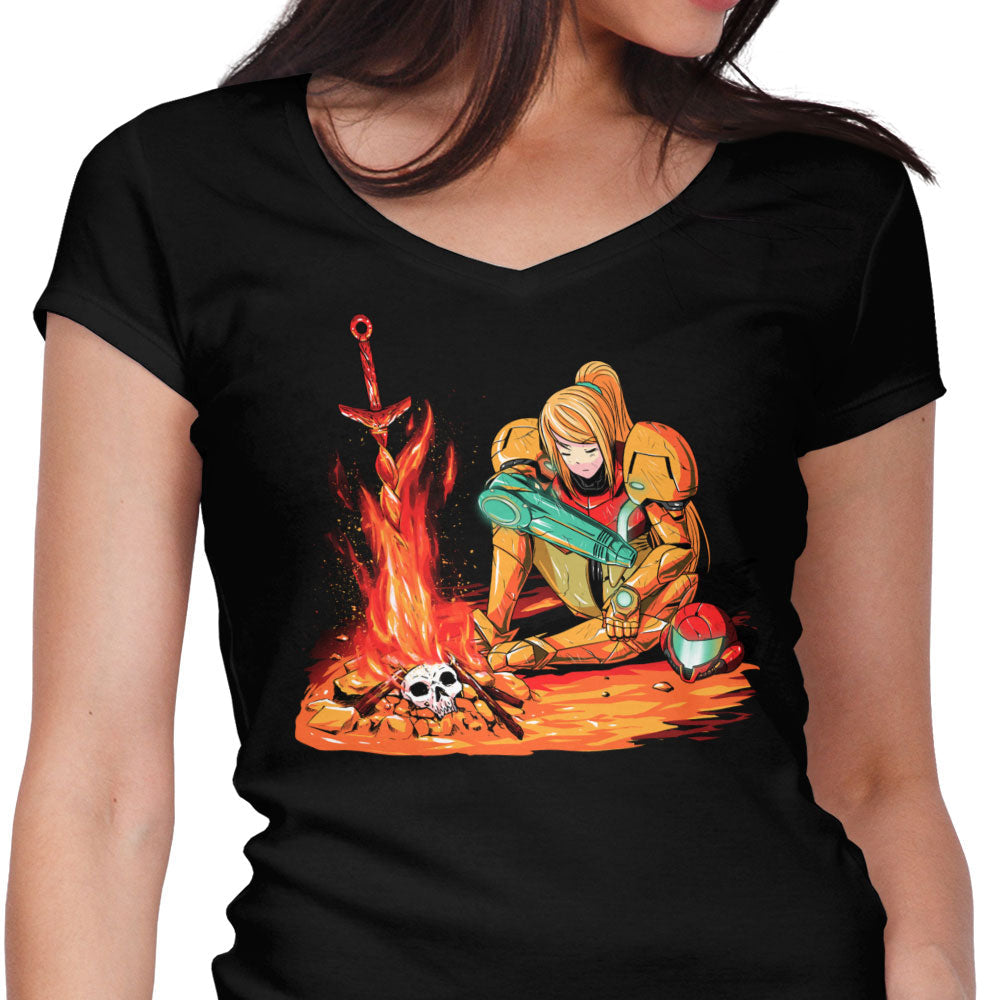 Dark Samus Women's V-Neck - Adult & Kids T-Shirts, Sweatshirts & Hoodies apparel design preview 1