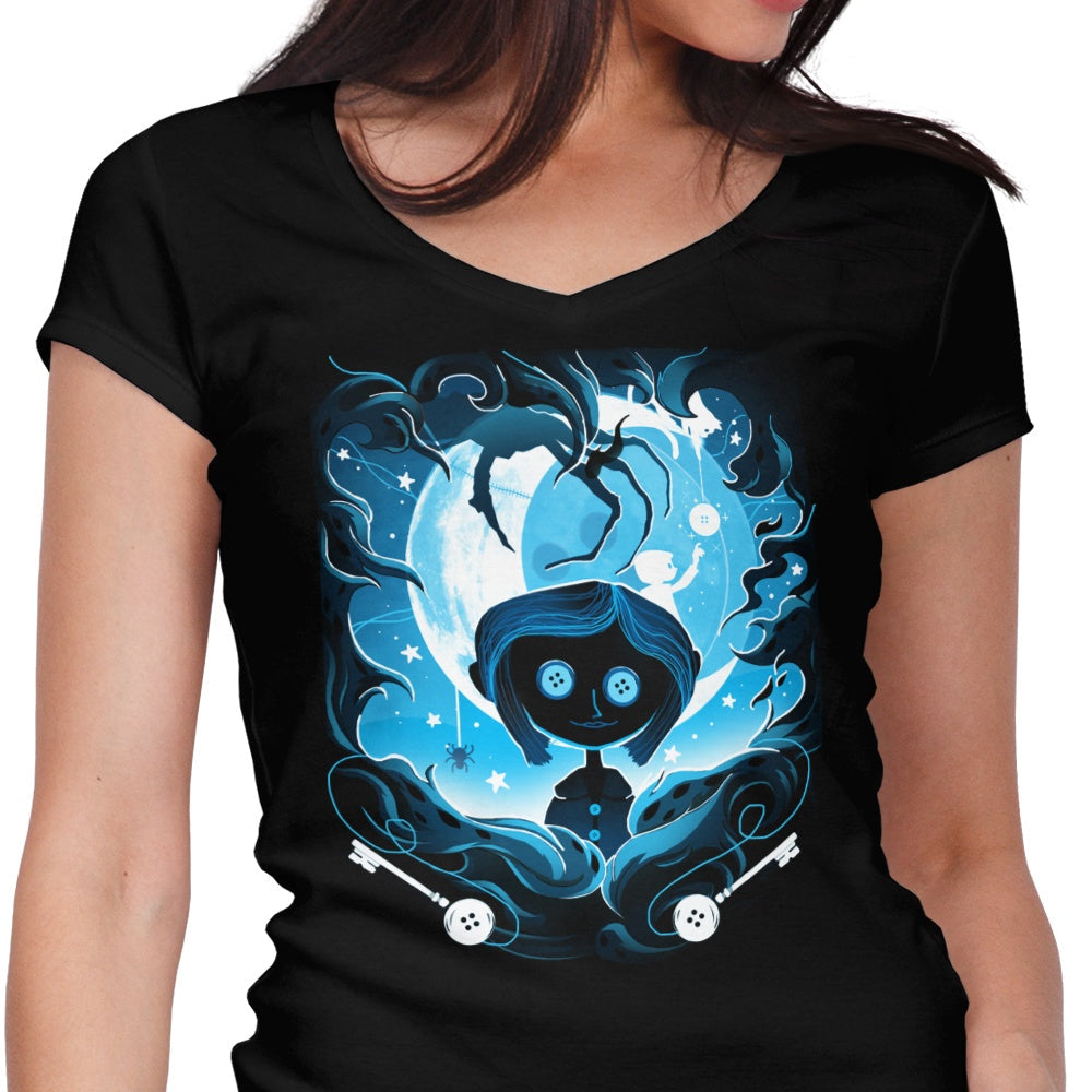 Darkness Button Women's V-Neck - Adult & Kids T-Shirts, Sweatshirts & Hoodies apparel design preview 1