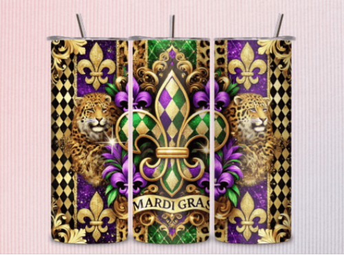 Mardi Gras Fleur De Lis 20 oz Skinny Tumbler Cup With - Adult & Kids T-Shirts, Sweatshirts & Hoodies apparel design preview 1