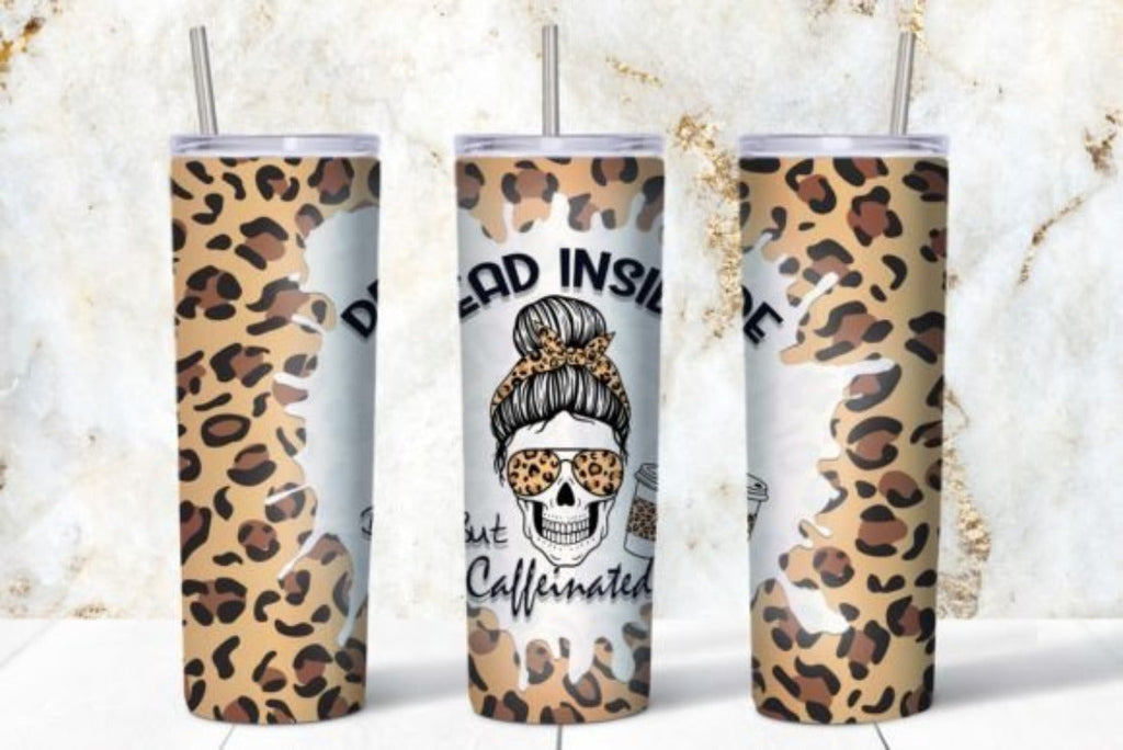 Dead Inside But Caffeinated Cheetah Print 20 oz - Adult & Kids T-Shirts, Sweatshirts & Hoodies apparel design preview 1