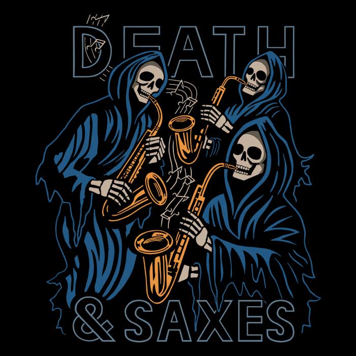 Death and Saxes Men's Apparel - Adult & Kids T-Shirts, Sweatshirts & Hoodies apparel design preview 2