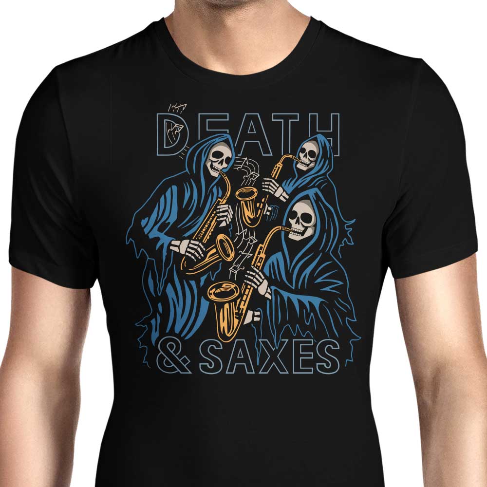 Death and Saxes Men's Apparel - Adult & Kids T-Shirts, Sweatshirts & Hoodies apparel design preview 1